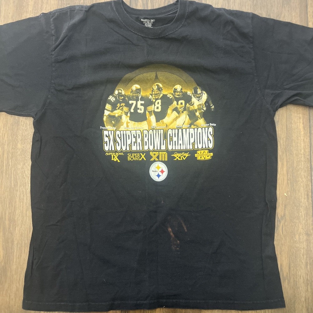 Reebok Pittsburgh Steelers 5 Time Super‎ Bowl Champions Shirt Mens XL Black